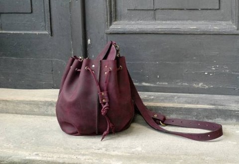 Leather bucket bag Maja color plum Leather bucket bag Maja color plum